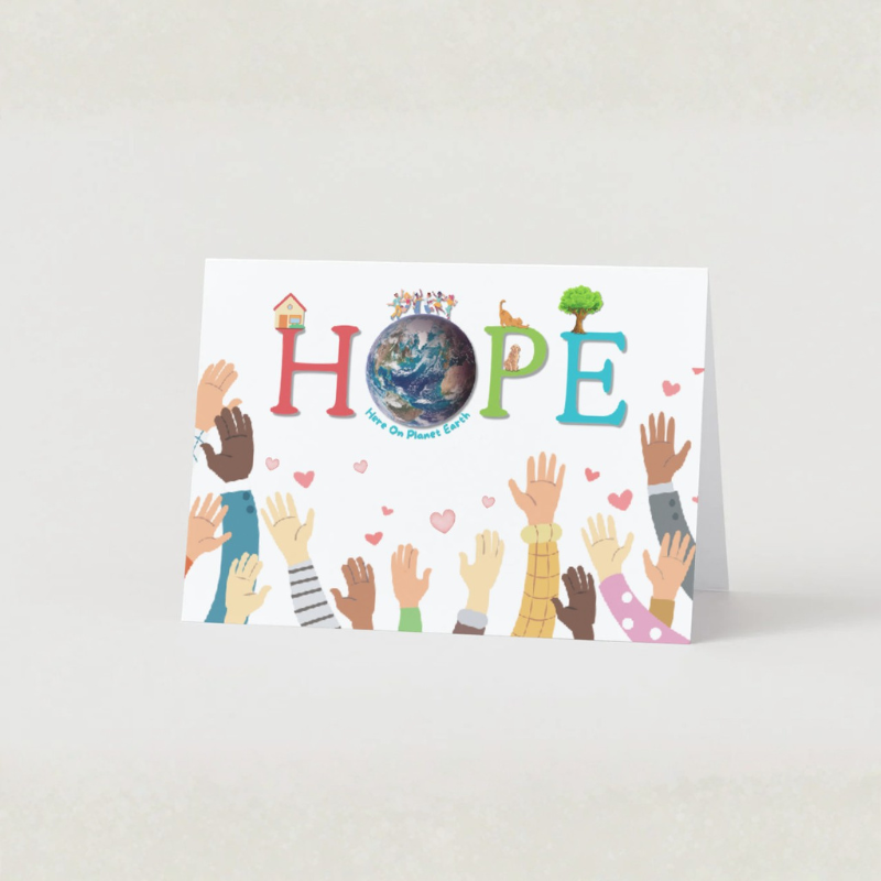 HOPE – Here On Planet Earth Boxed Greeting Card Set 10 Cards with White Envelopes | 7” x 5” Plus Bonus