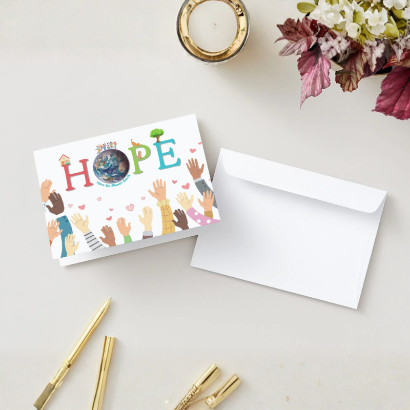 HOPE – Here On Planet Earth Boxed Greeting Card Set 10 Cards with White Envelopes | 7” x 5” Plus Bonus