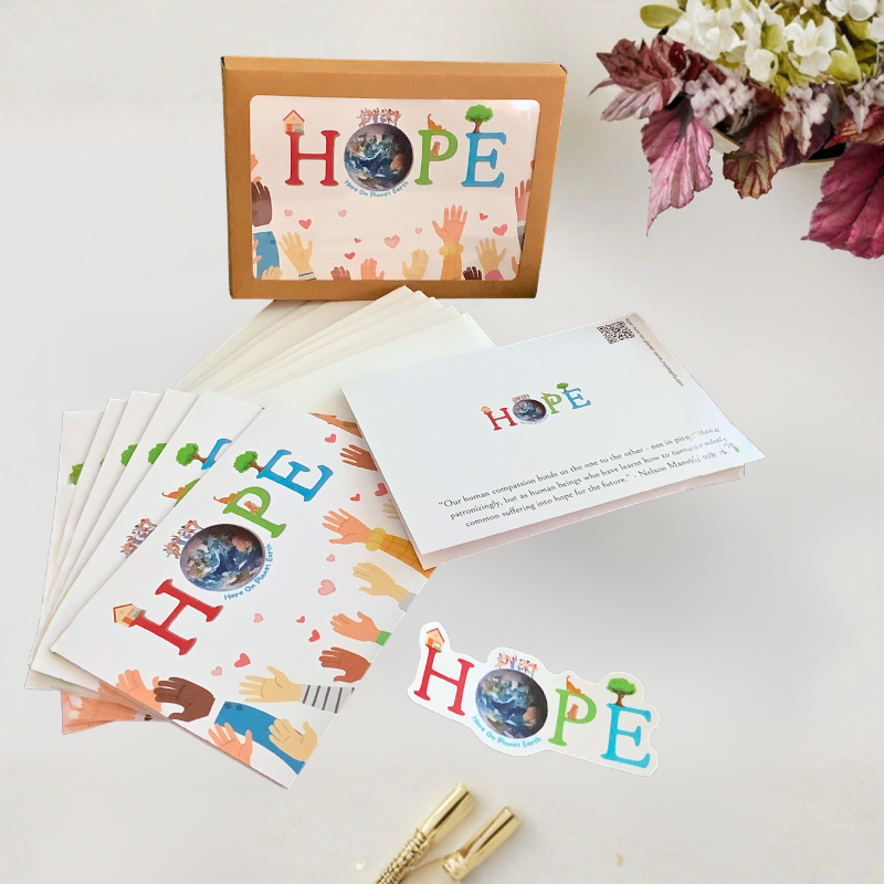 HOPE – Here On Planet Earth Boxed Greeting Card Set 10 Cards with White Envelopes | 7” x 5” Plus Bonus