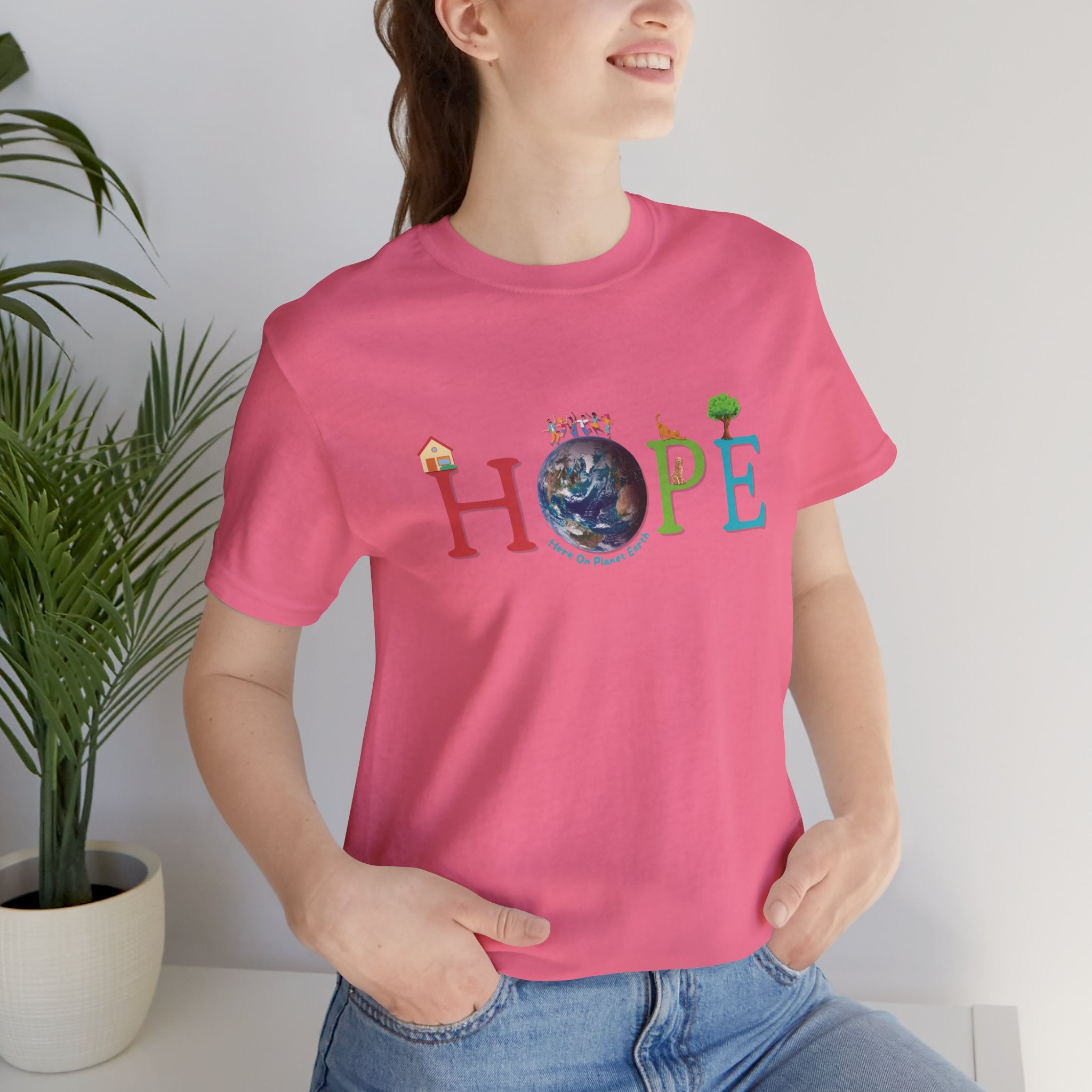 HOPE Tee - Here On Planet Earth in Charity Pink