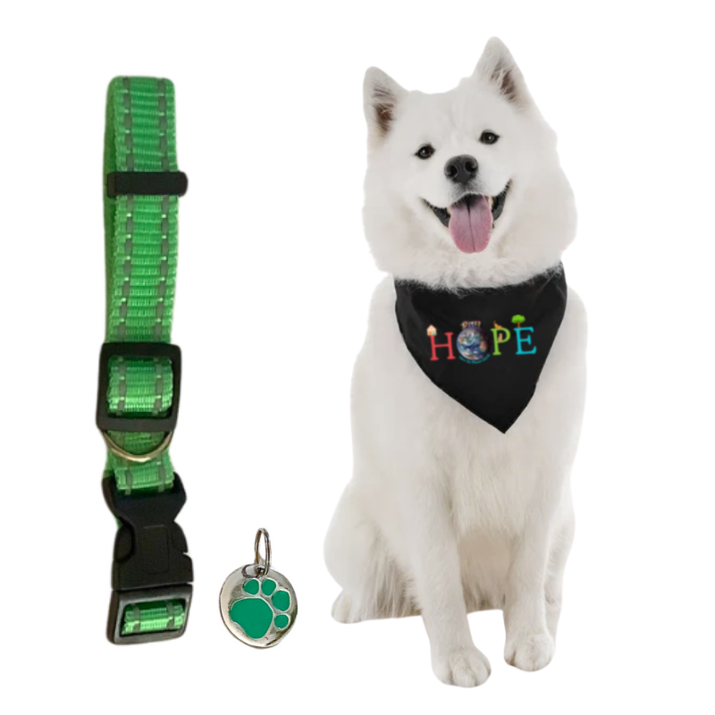 HOPE Reversible Dog Bandana with Adjustable Collar and Tag Bundle