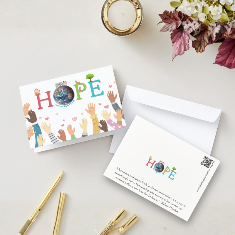 HOPE – Here On Planet Earth Boxed Greeting Card Set 10 Cards with White Envelopes | 7” x 5” Plus Bonus