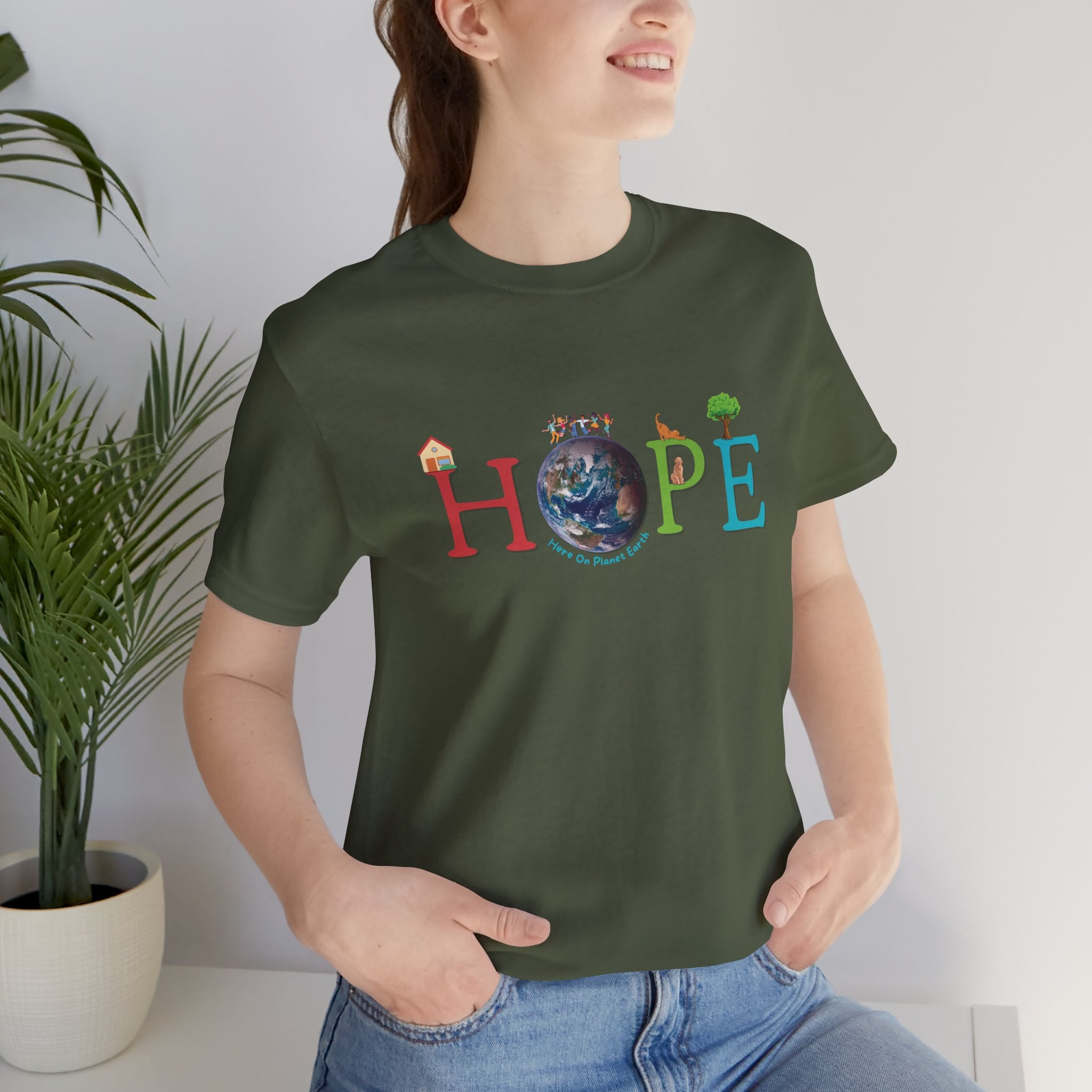 HOPE Tee - Here On Planet Earth in Military Green