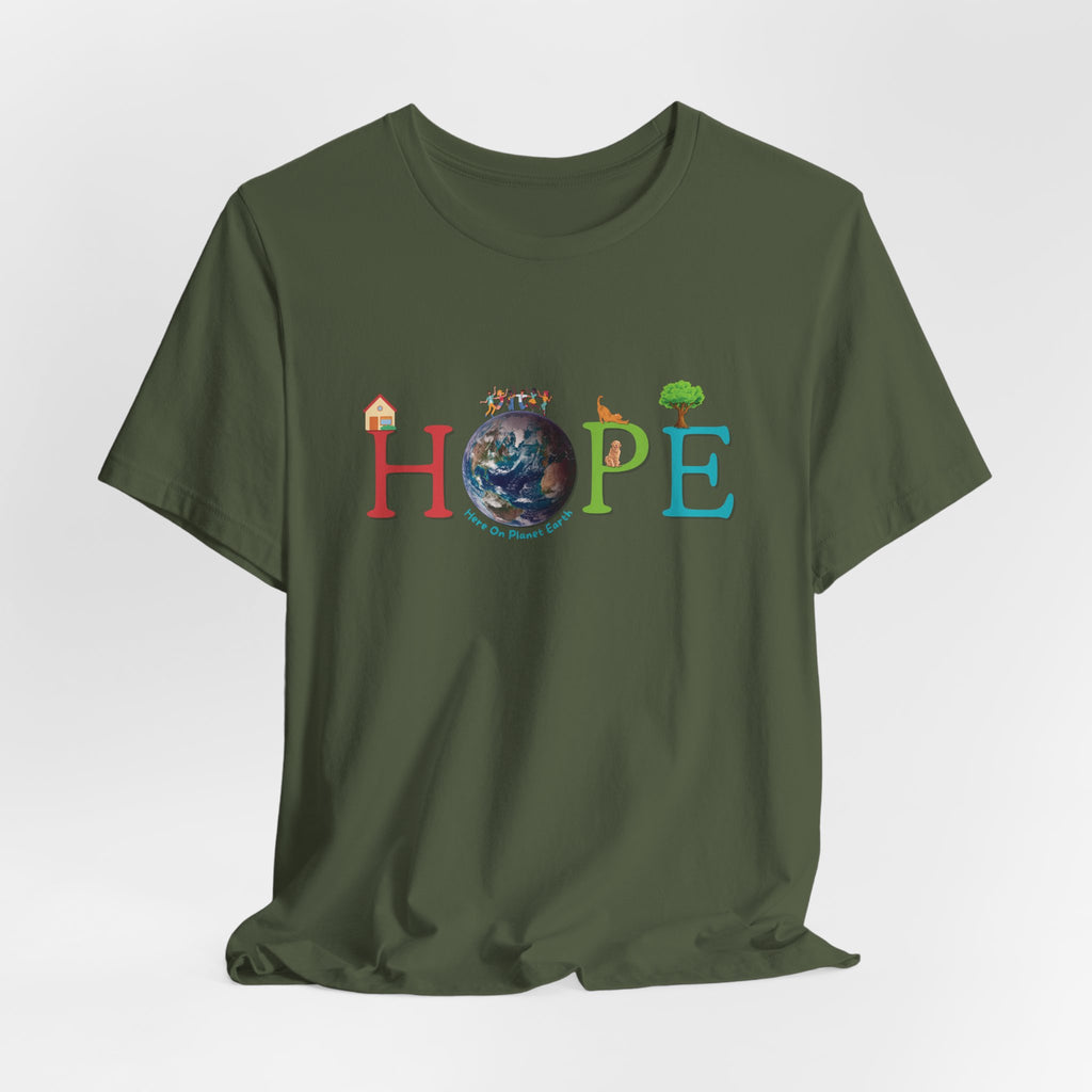 HOPE Tee - Here On Planet Earth in Military Green