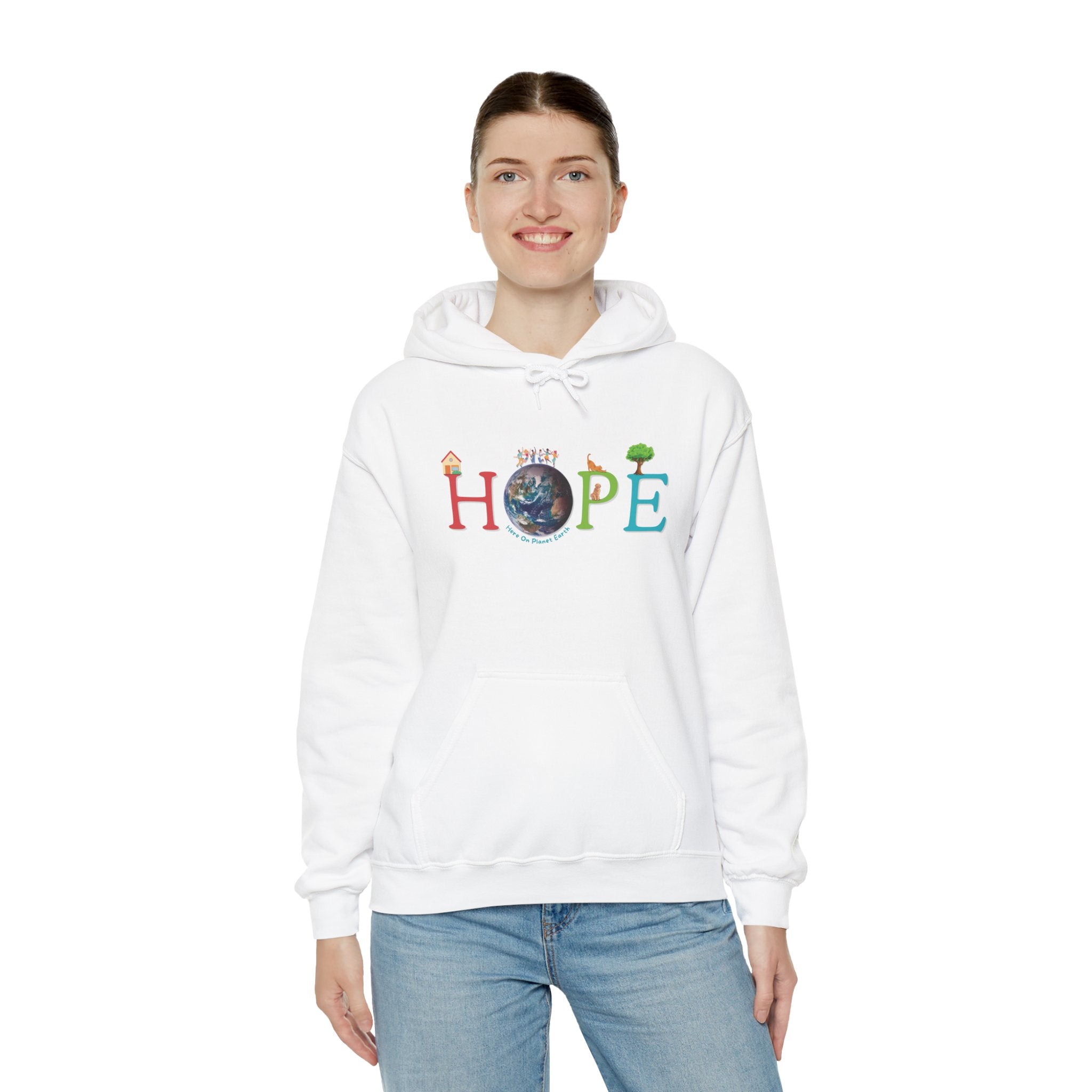 HOPE Hoodie - Here On Planet Earth in White