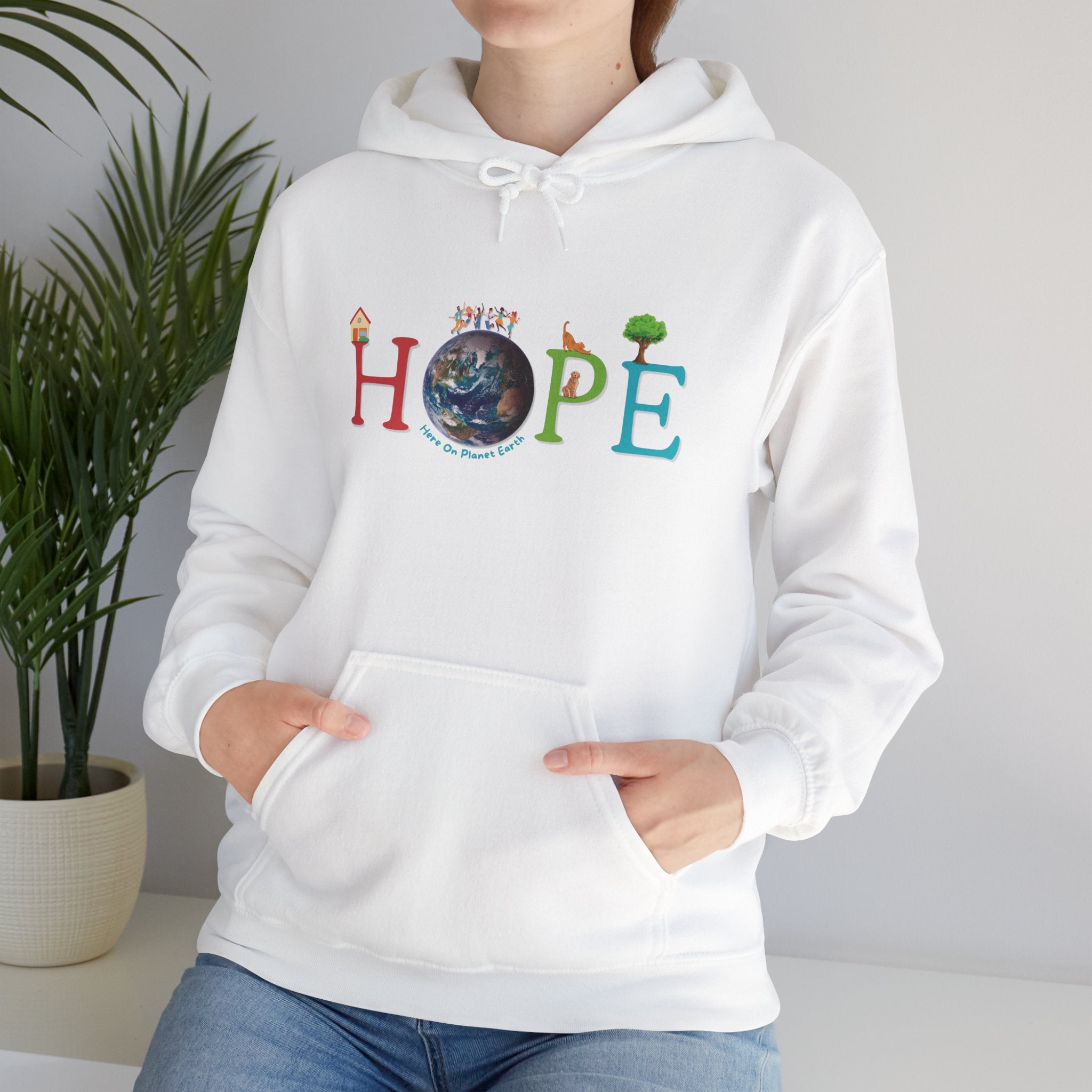 HOPE Hoodie - Here On Planet Earth in White