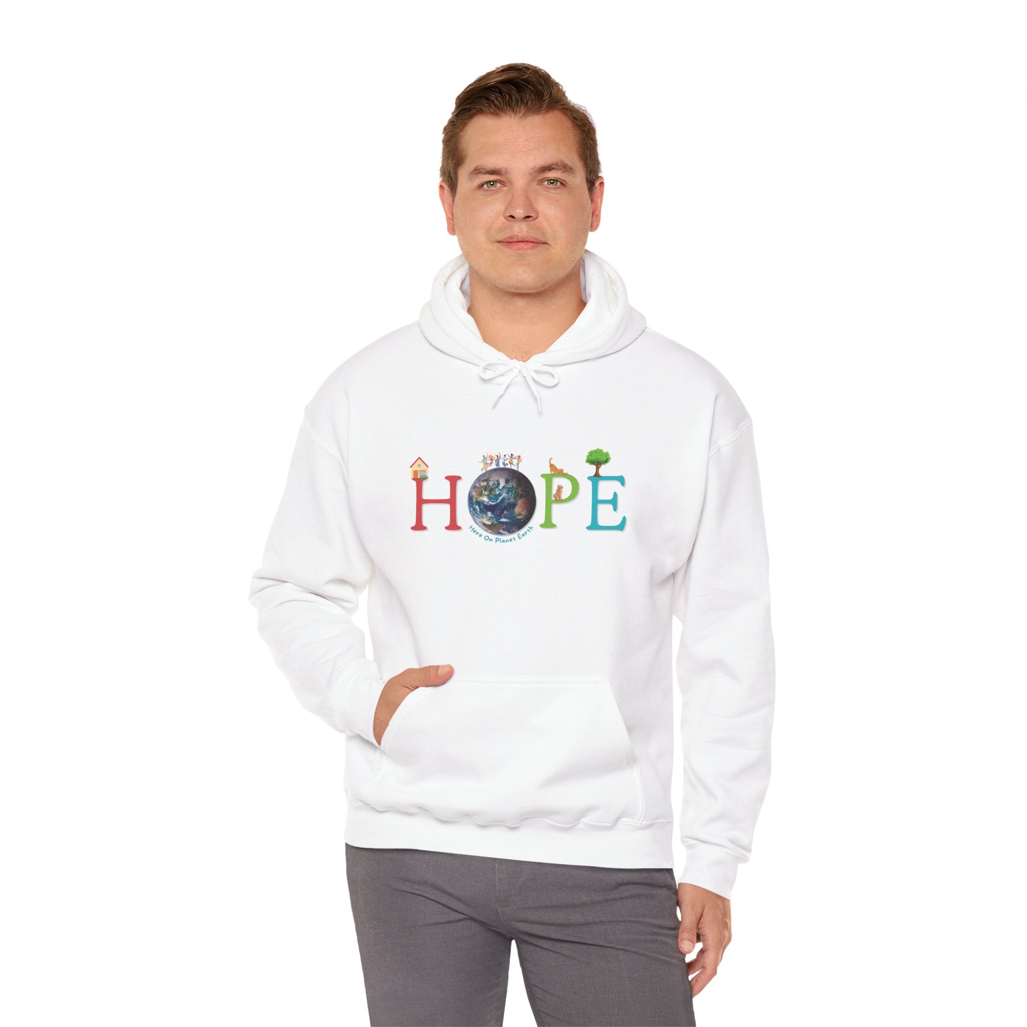 HOPE Hoodie - Here On Planet Earth in White