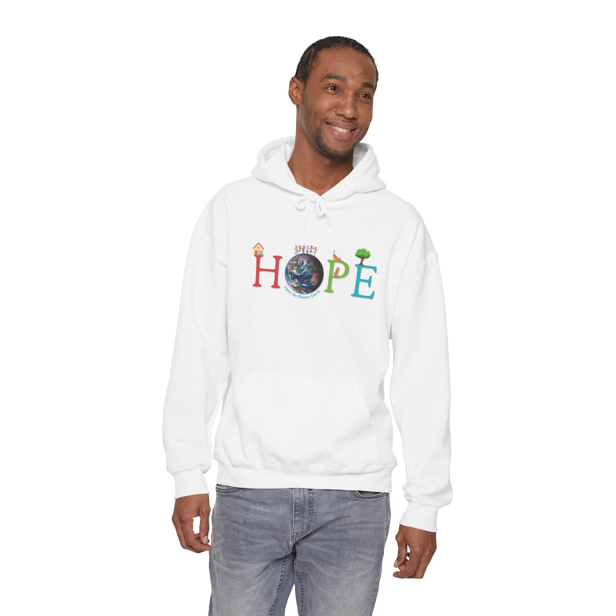 HOPE Hoodie - Here On Planet Earth in White